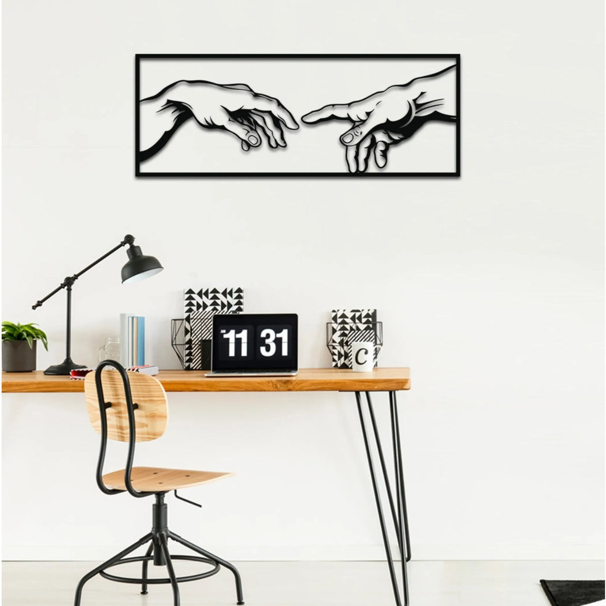 The Creation of Adam Metal Wall Art – Modern Black Steel Wall Décor