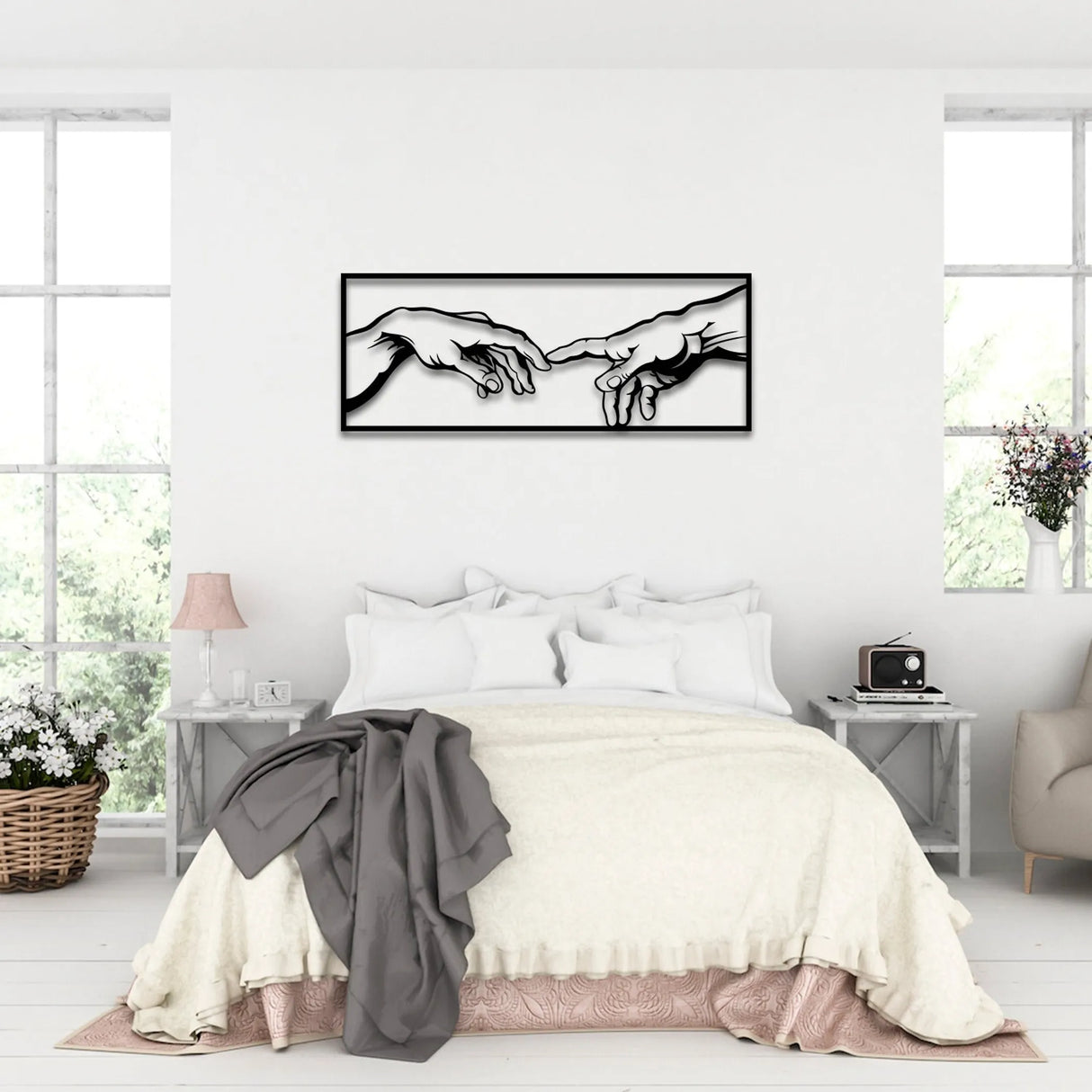 The Creation of Adam Metal Wall Art – Modern Black Steel Wall Décor
