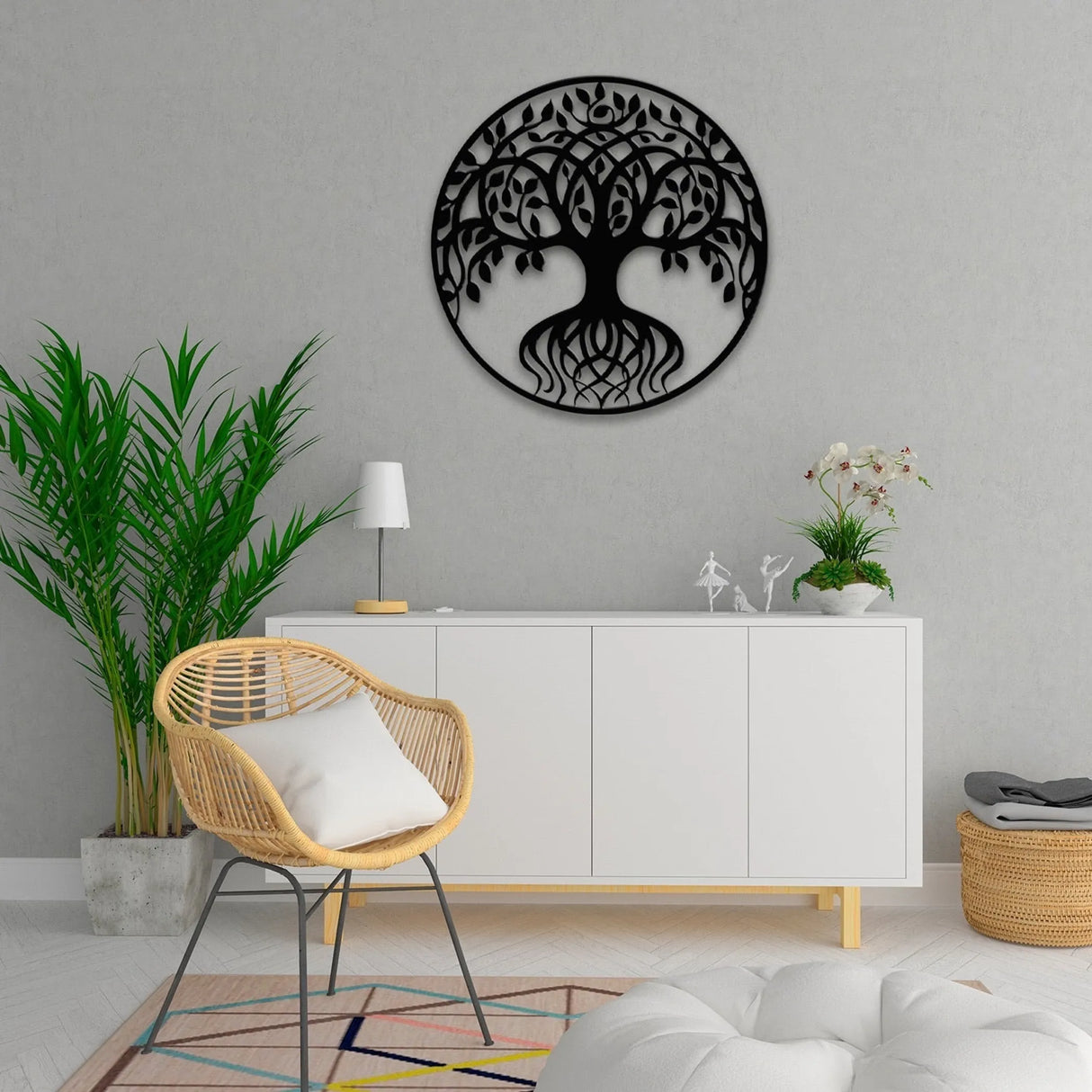 Tree of Life Metal Wall Art – Modern Black Steel Wall Décor