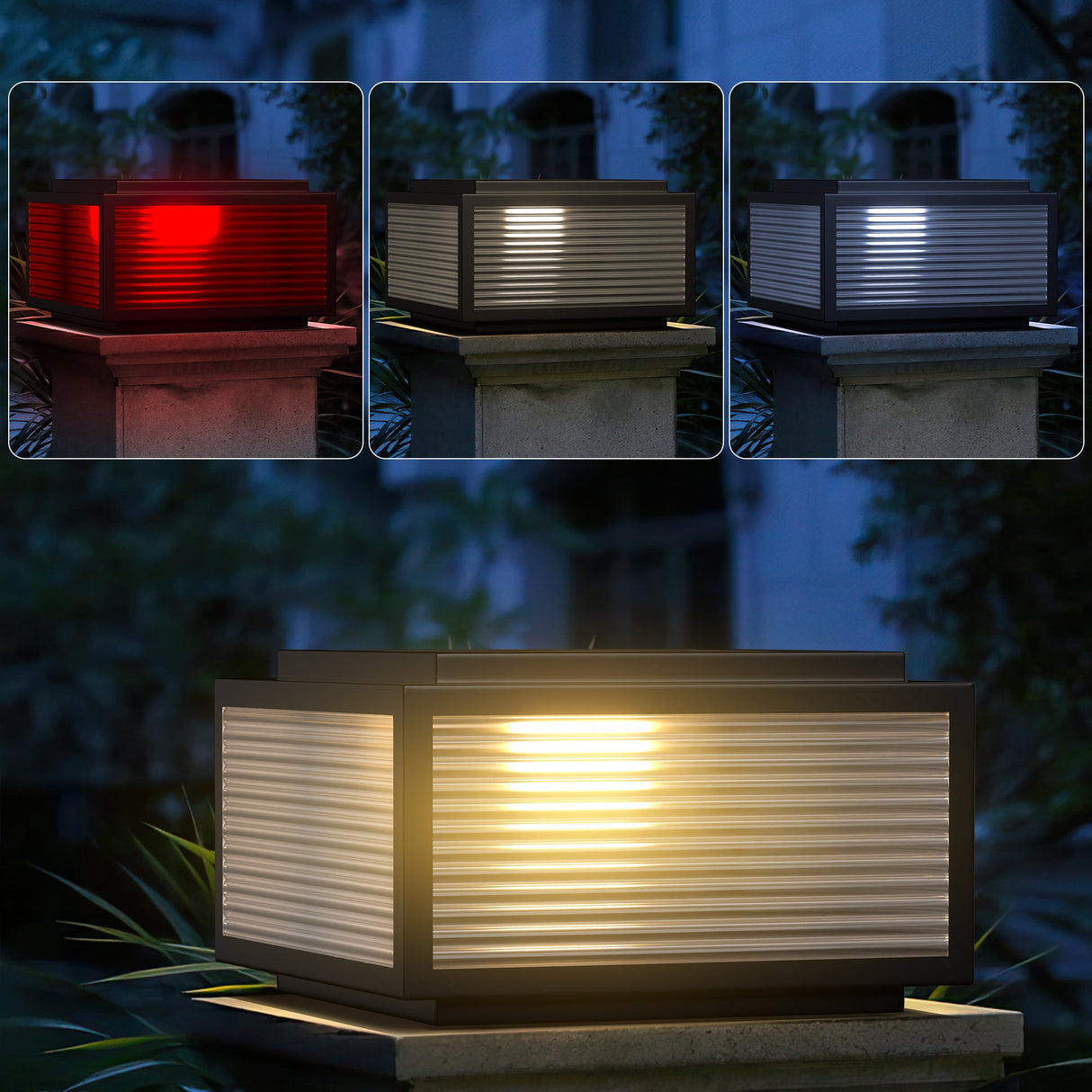 Outdoor Solar Powered Post Cap Lights - Durable Glass & Metal 12" LED