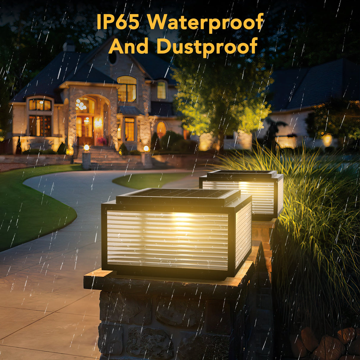 Outdoor Solar Powered Post Cap Lights - Durable Glass & Metal 12" LED