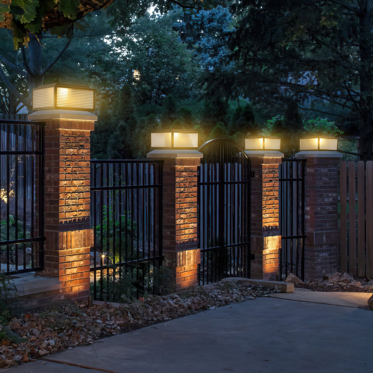 Outdoor Solar Powered Post Cap Lights - Durable Glass & Metal 12" LED