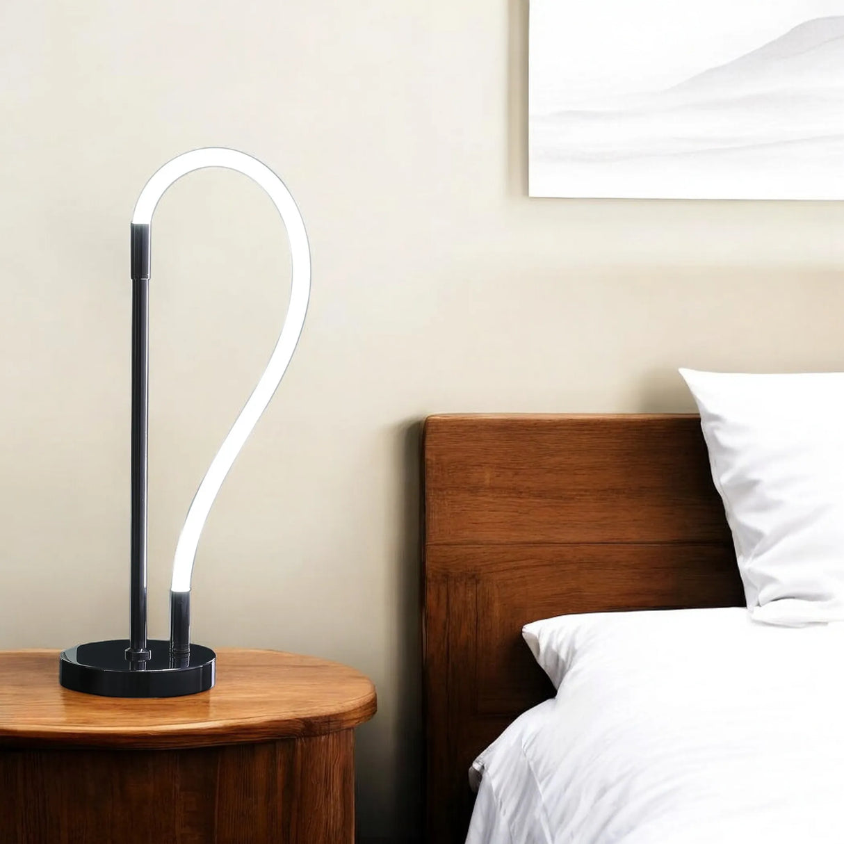 21" Silver Bedside Geometrical LED Table Lamp