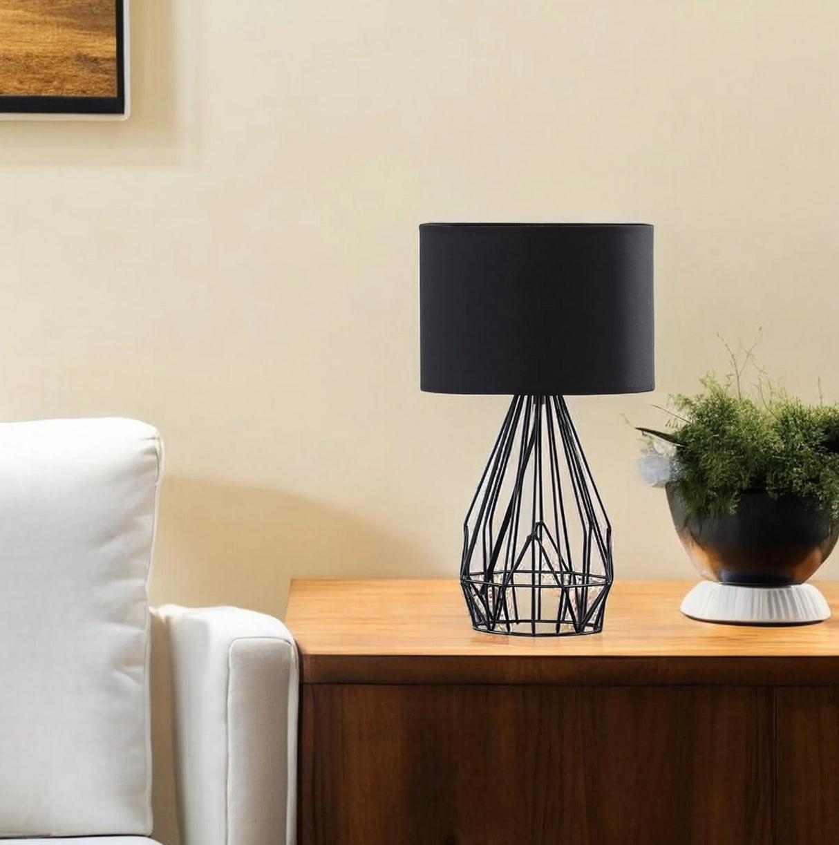 18 Asymmetric Black Cage Metal Table Lamp