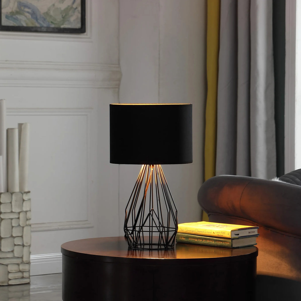 18 Asymmetric Black Cage Metal Table Lamp