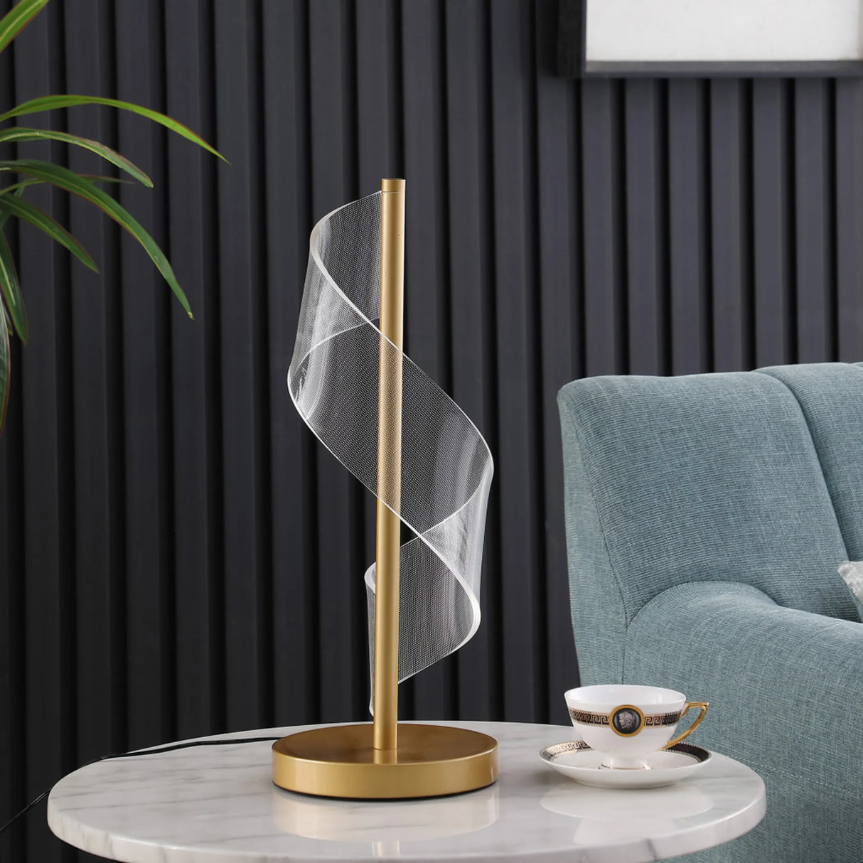 19" Gold Modern Swirl Metal and Acrylic LED Table Lamp
