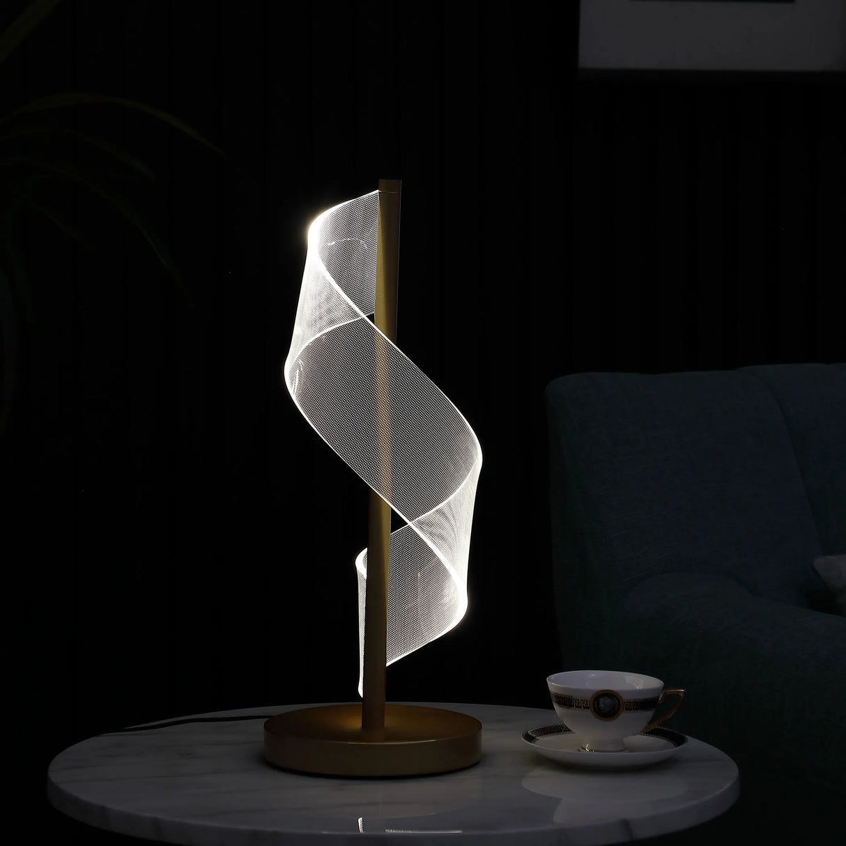 19" Gold Modern Swirl Metal and Acrylic LED Table Lamp