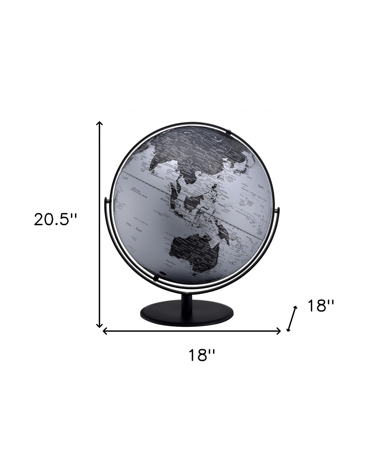 Black & Silver Modern Globe – 21" Decorative World Map Desk Globe
