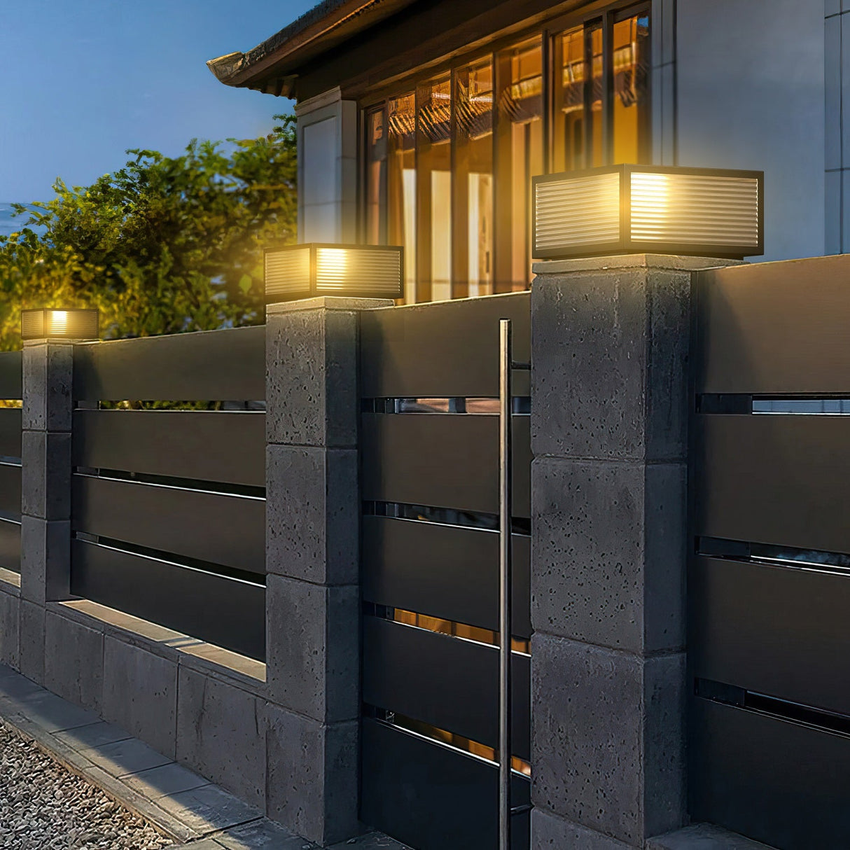 Outdoor Solar Powered Post Cap Lights - Durable Glass & Metal 12" LED