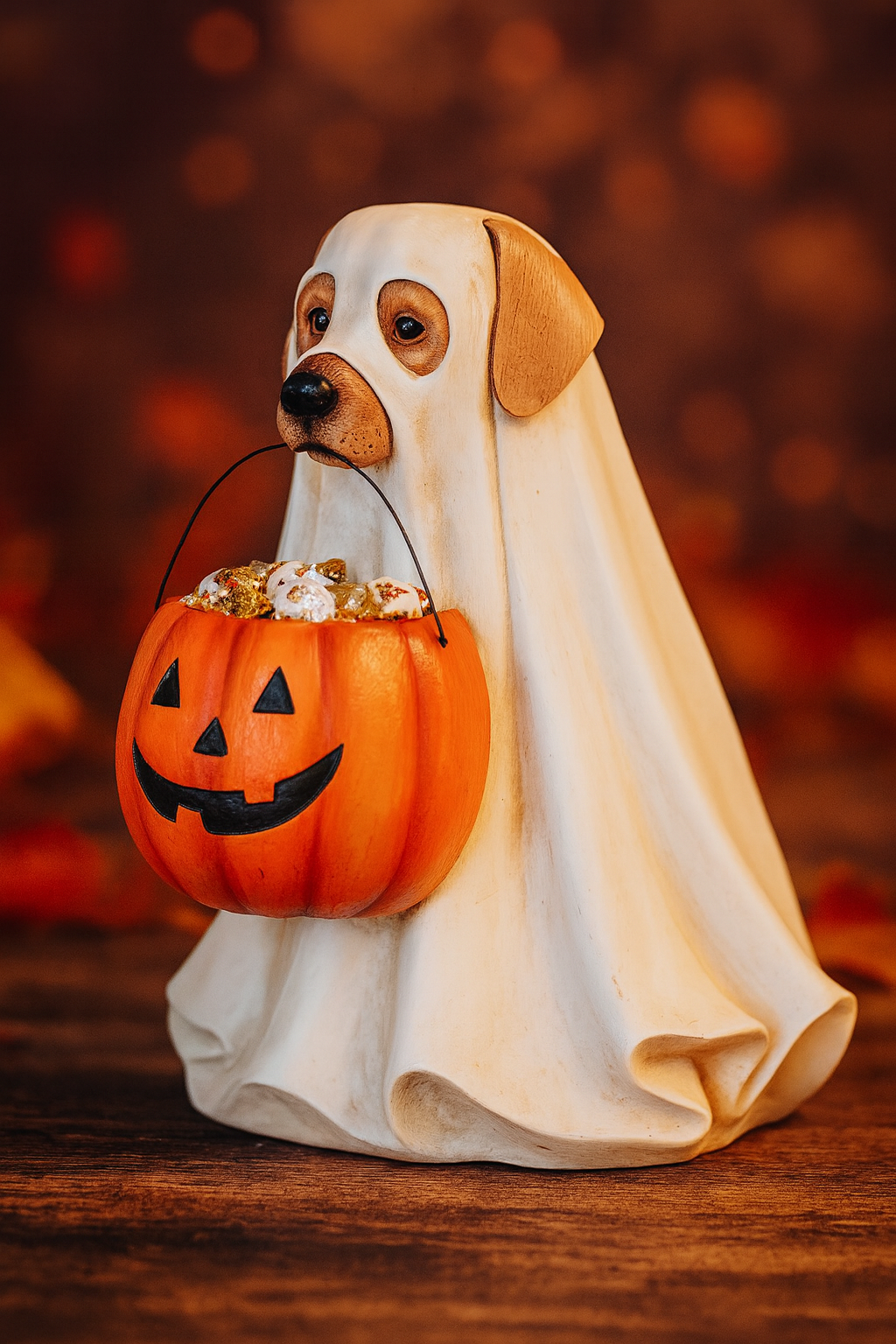 Ghost Dog & Cat Candy Holder Bowl Statues - Halloween Decor