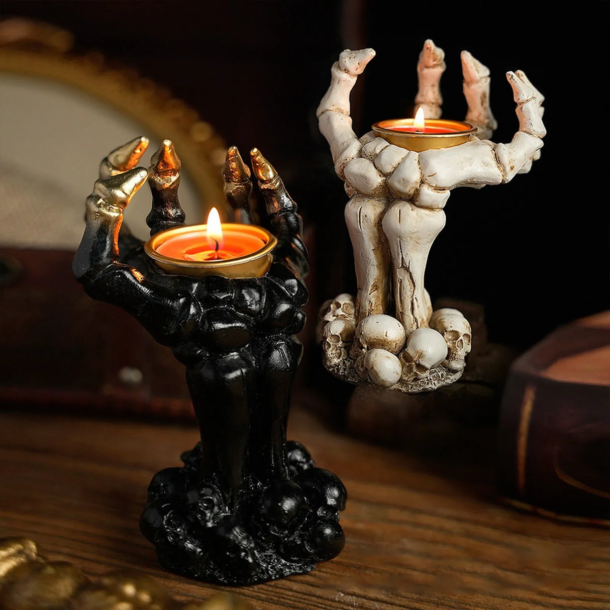 Spooky Bonfire Candle Holder – Halloween Resin Statue for Mantel or Tabletop Decor
