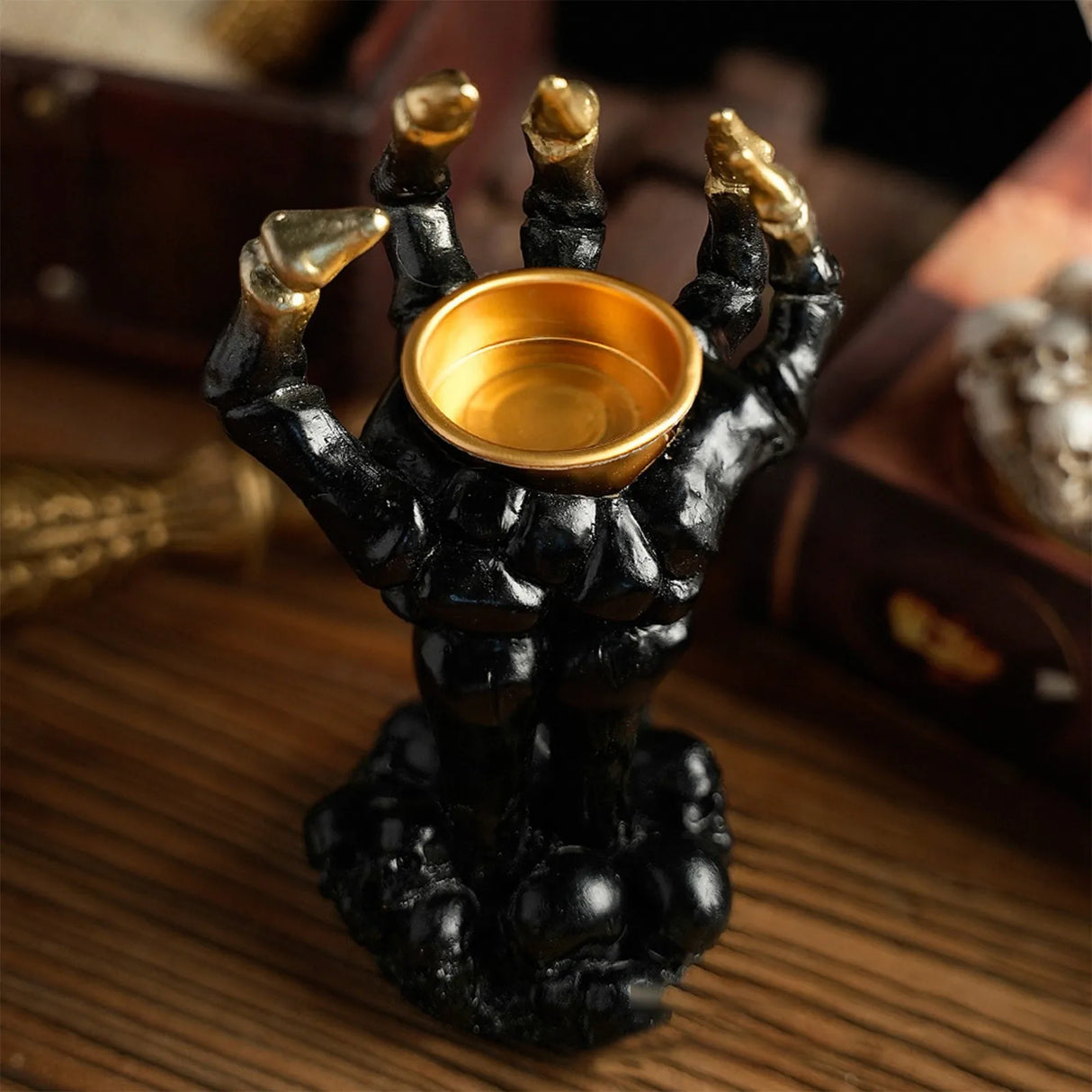 Spooky Bonfire Candle Holder – Halloween Resin Statue for Mantel or Tabletop Decor