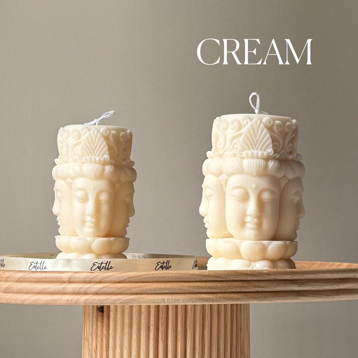 Buddha Face Pillar Candle – Handmade Sculptural Soy Wax Décor