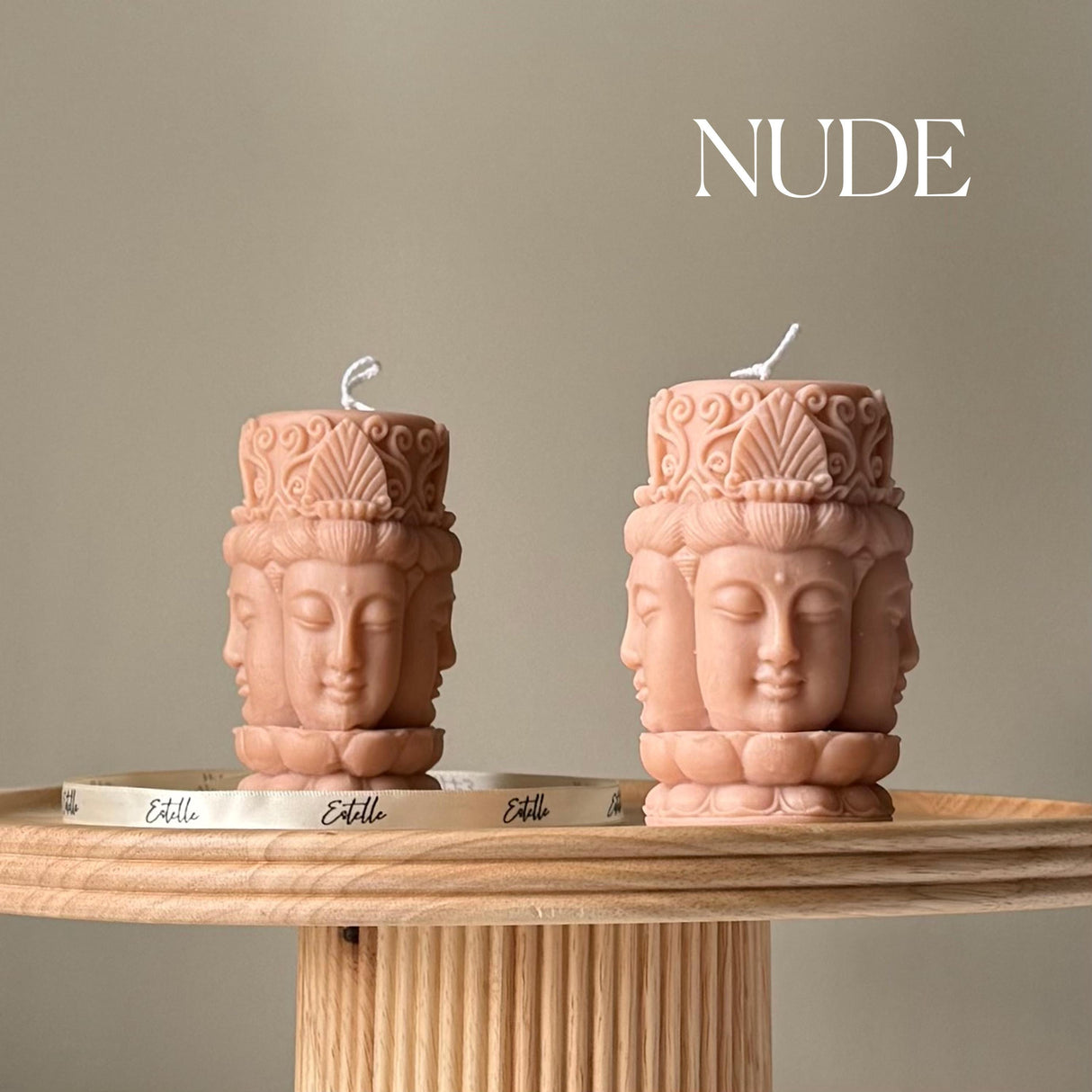 Buddha Face Pillar Candle – Handmade Sculptural Soy Wax Décor