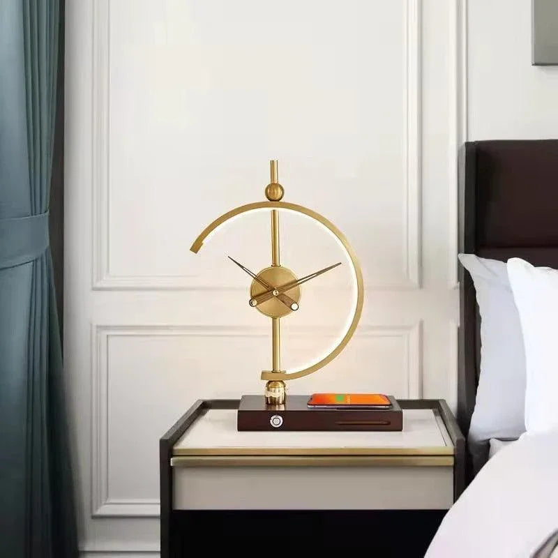 Klaik Golden Clock Table Lamp Wireless Charger – Elegant Timekeeping