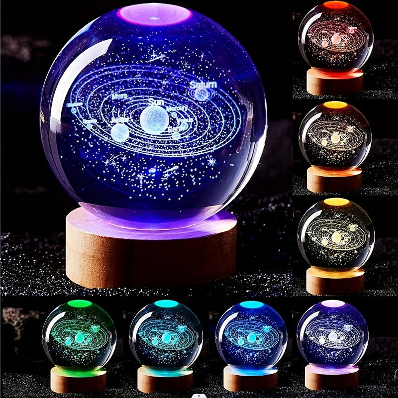 3D Solar System Nightlight, Crystal Glass Ball Light Holiday Gifts-4