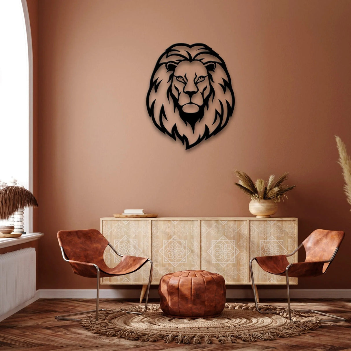 Lion Metal Wall Art – Modern Black Steel Wall Décor
