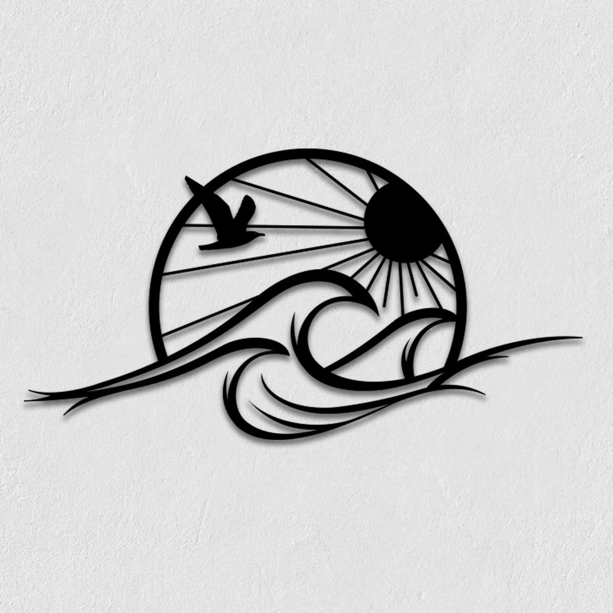 Sun and Waves Metal Wall Art – Modern Black Steel Wall Décor
