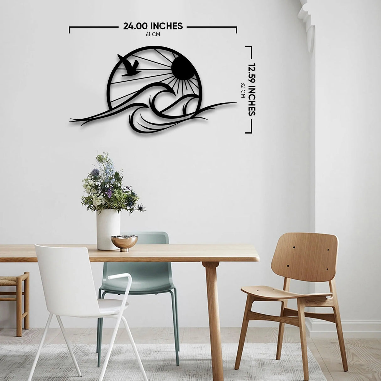 Sun and Waves Metal Wall Art – Modern Black Steel Wall Décor