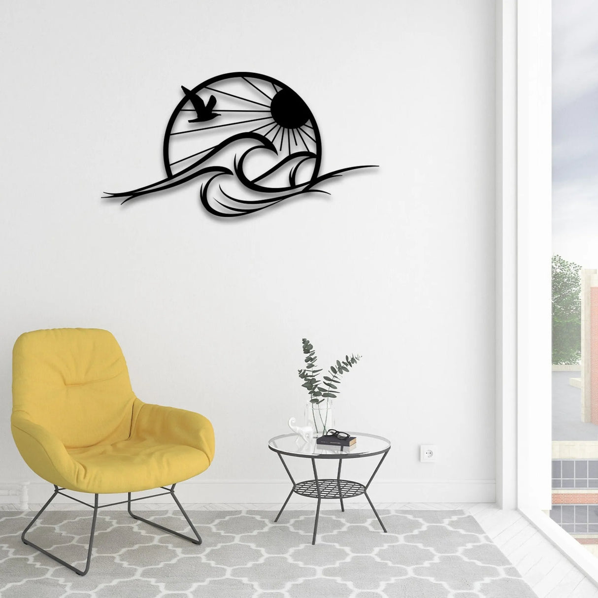 Sun and Waves Metal Wall Art – Modern Black Steel Wall Décor