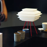Modern 3D Printed Table Lamp with Red Tripod - Unique LED Ambient Light