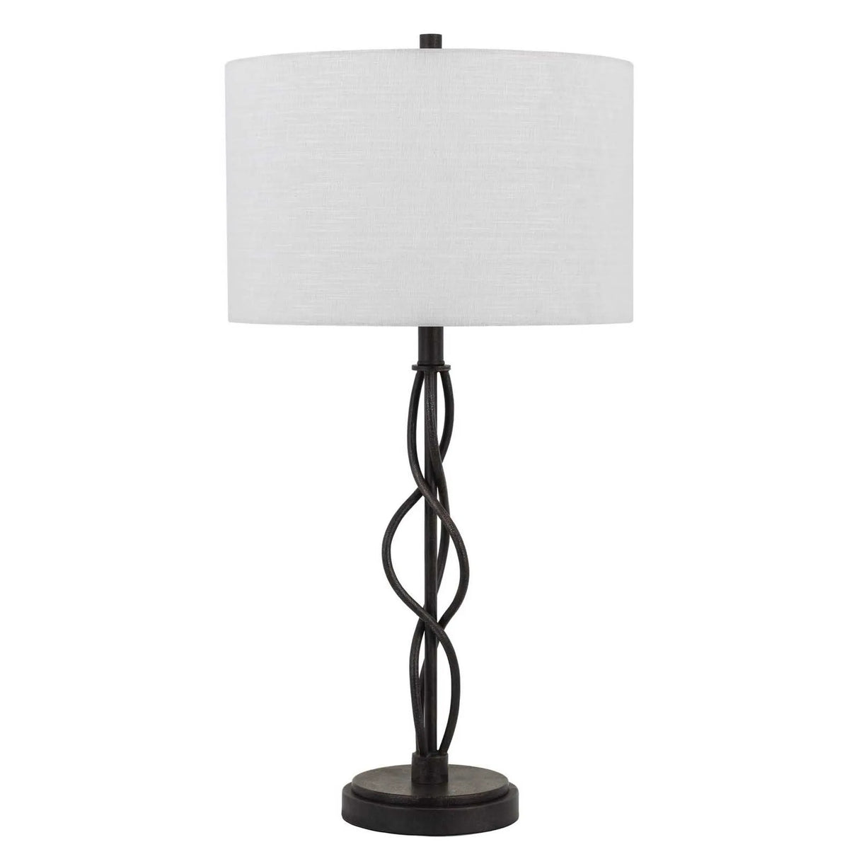 30" Black Metal Candlestick Table Lamp With Off White Drum Shade