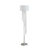 66" Clear And Silver Crystal And Metal Floor Lamp With White Linen Drum Shade