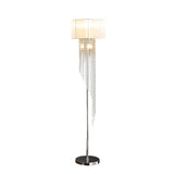 66" Clear And Silver Crystal And Metal Floor Lamp With White Linen Drum Shade
