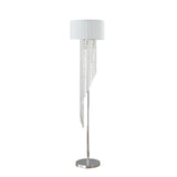 66" Clear And Silver Crystal And Metal Floor Lamp With White Linen Drum Shade