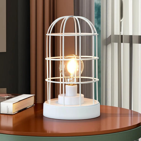 Battery Operated Lamp With Cage Cylinder Shade