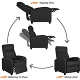 Fabric Push Back Recliner Chair Pocket Spring Matte Black