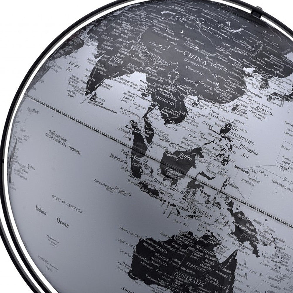 Black & Silver Modern Globe – 21" Decorative World Map Desk Globe