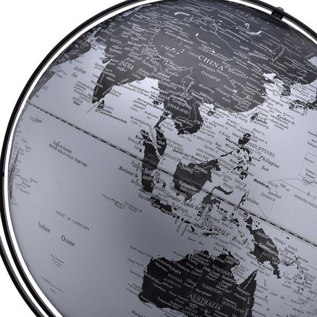 Black & Silver Modern Globe – 21" Decorative World Map Desk Globe
