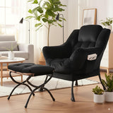 Large Upholstered Lounge Chair With Ottoman And Armrests