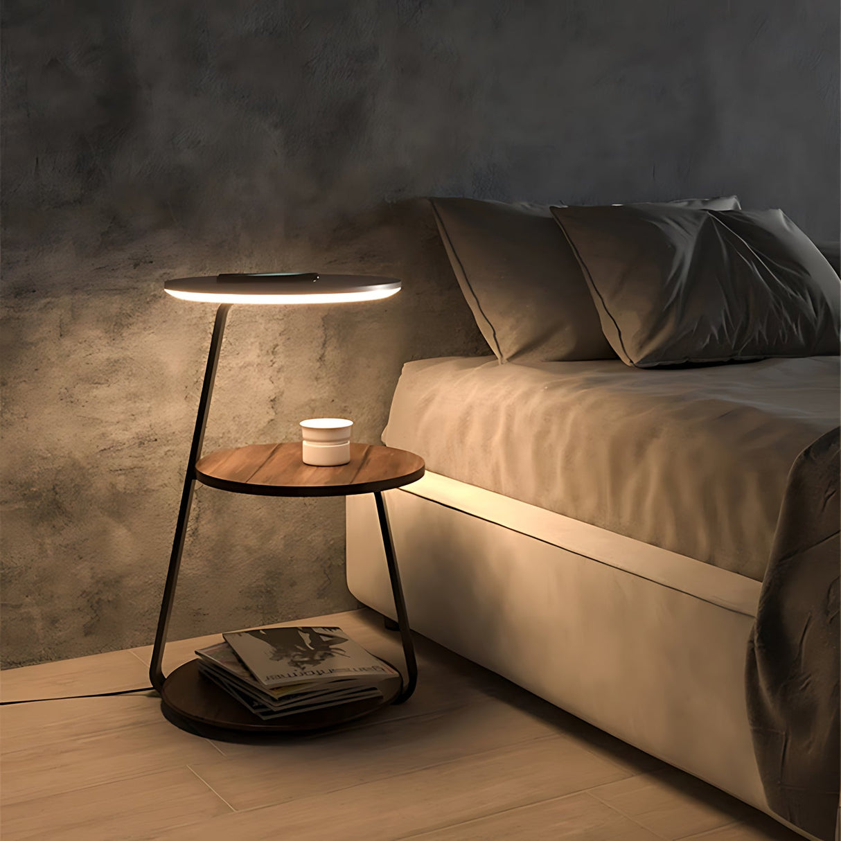 Smart Nightstand with Wireless Charger & Dimmable LED Night Light