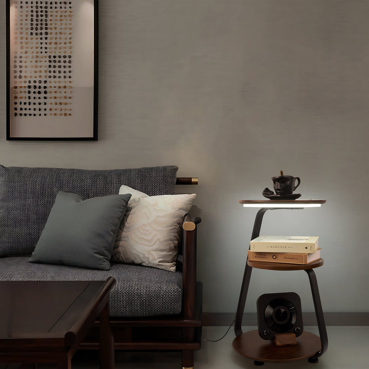 Smart Nightstand with Wireless Charger & Dimmable LED Night Light