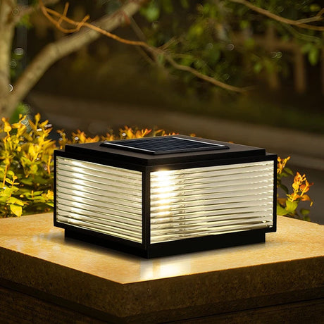 Outdoor Solar Powered Post Cap Lights - Durable Glass & Metal 12" LED