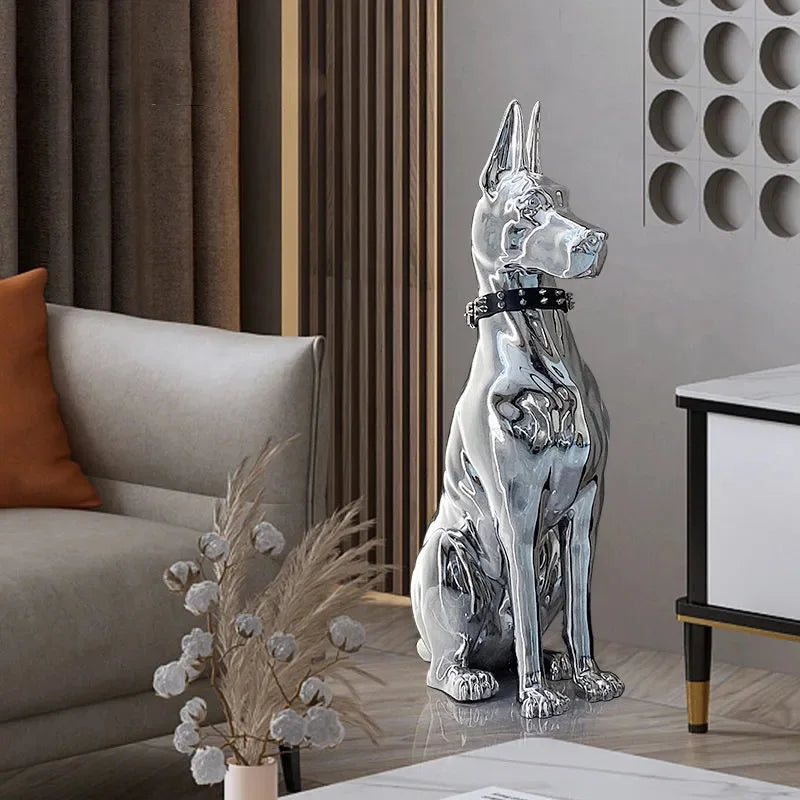 Modern Electroplated Dog Statue – Luxury Floor Decoration for Living Room, Porch & TV Cabinet