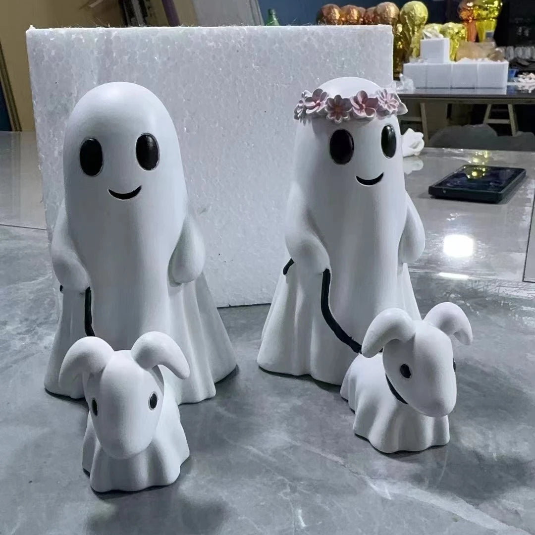 Halloween Ghost Walking Dog Statue Funny Ghost Walking His Ghost Dog Halloween Ghost Dog Statues Halloween Tabletop Decoration