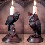 Gothic Crow Candle Holder – Retro Black Owl Candlestick | Resin Sculpture Halloween Statue | Fun Home Decor