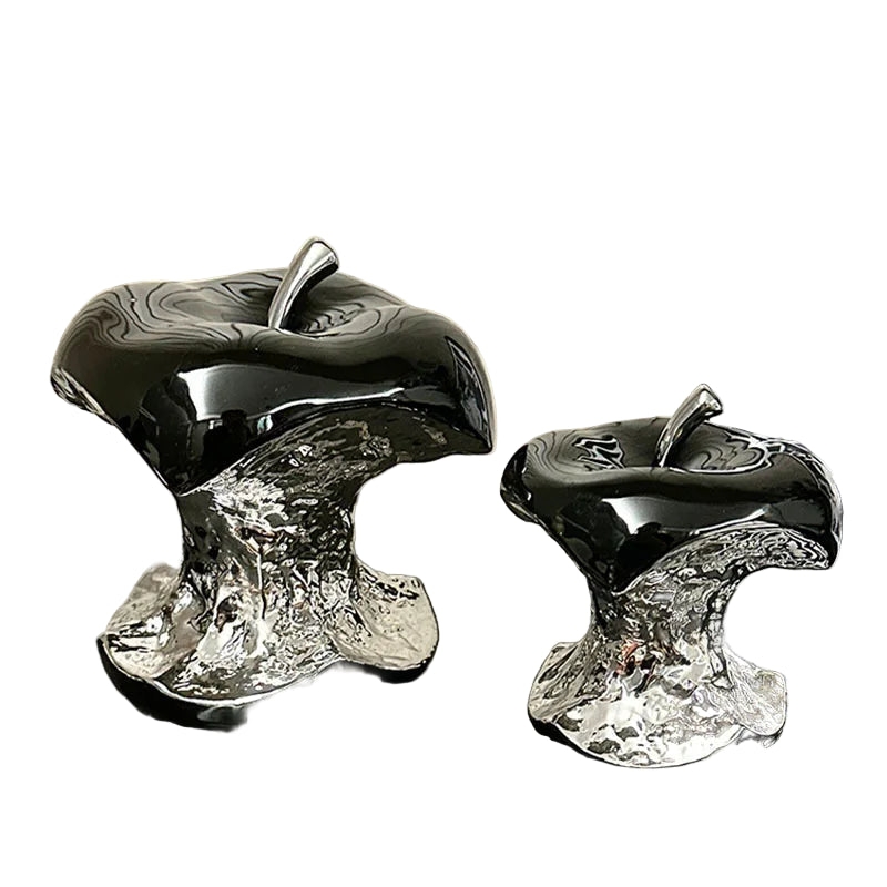 Gnawed Apple Artworks – Silver-Plated Fruit Statue | Ceramic Desk Sculpture & Aesthetic Room Decor