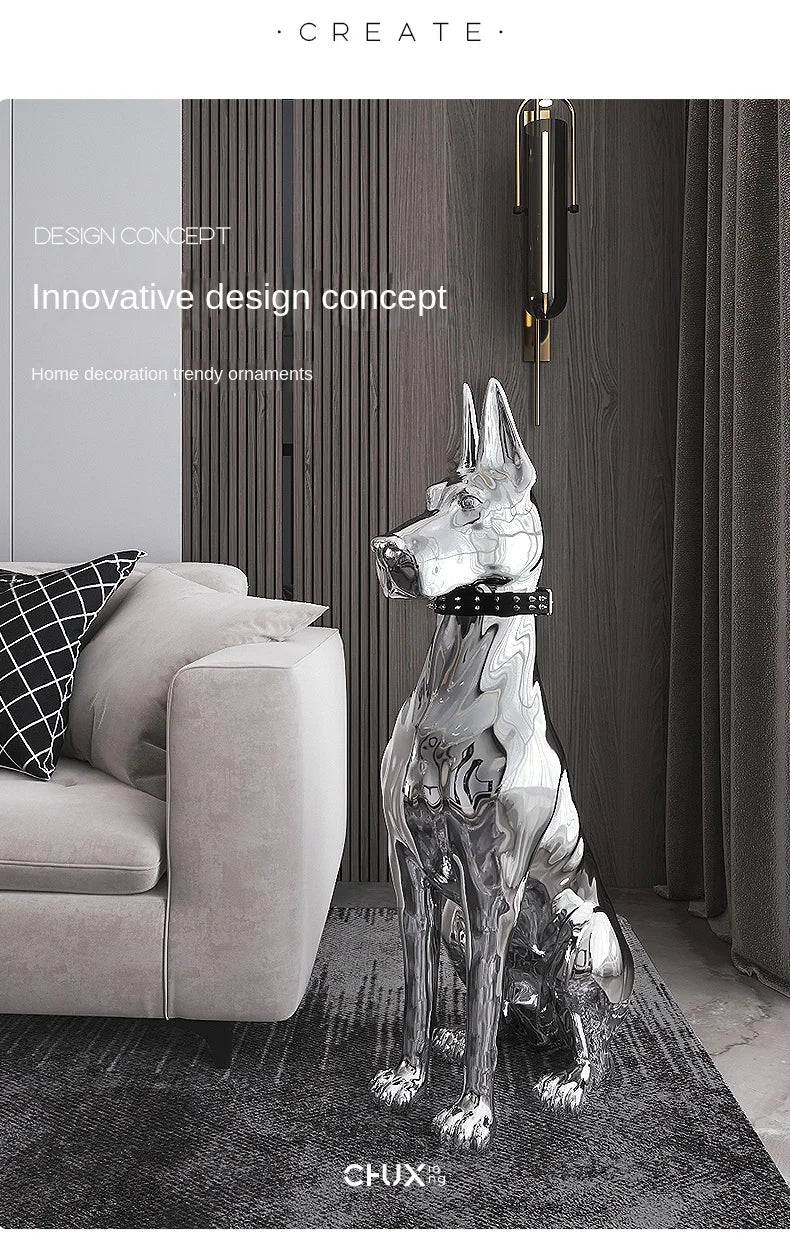 Modern Electroplated Dog Statue – Luxury Floor Decoration for Living Room, Porch & TV Cabinet