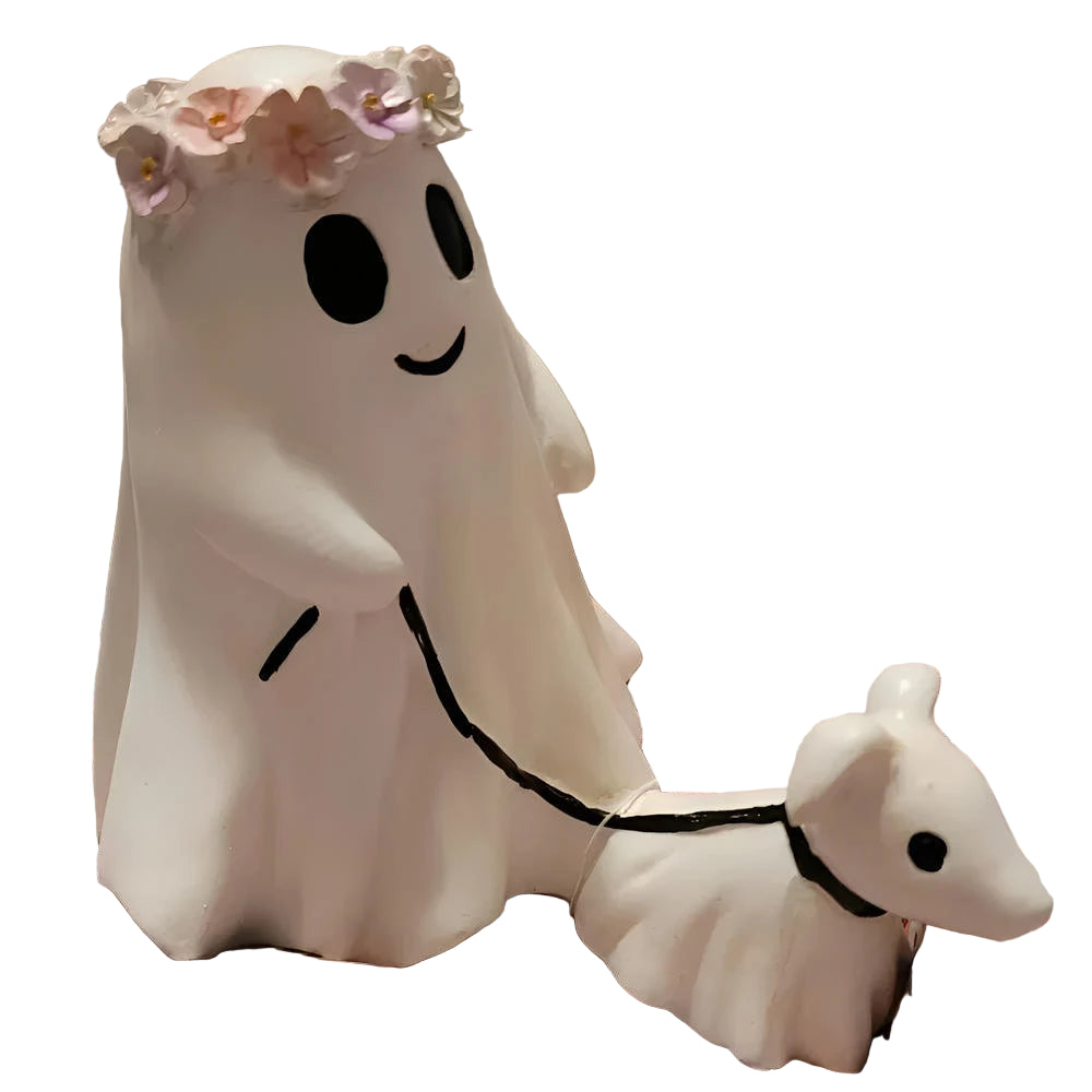 Halloween Ghost Walking Dog Statue Funny Ghost Walking His Ghost Dog Halloween Ghost Dog Statues Halloween Tabletop Decoration