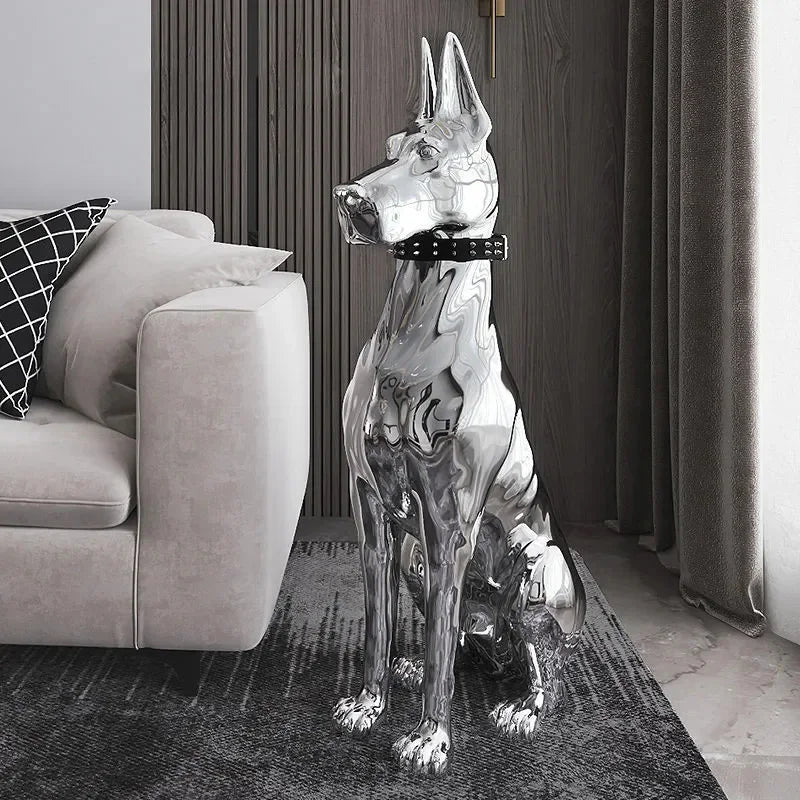 Modern Electroplated Dog Statue – Luxury Floor Decoration for Living Room, Porch & TV Cabinet
