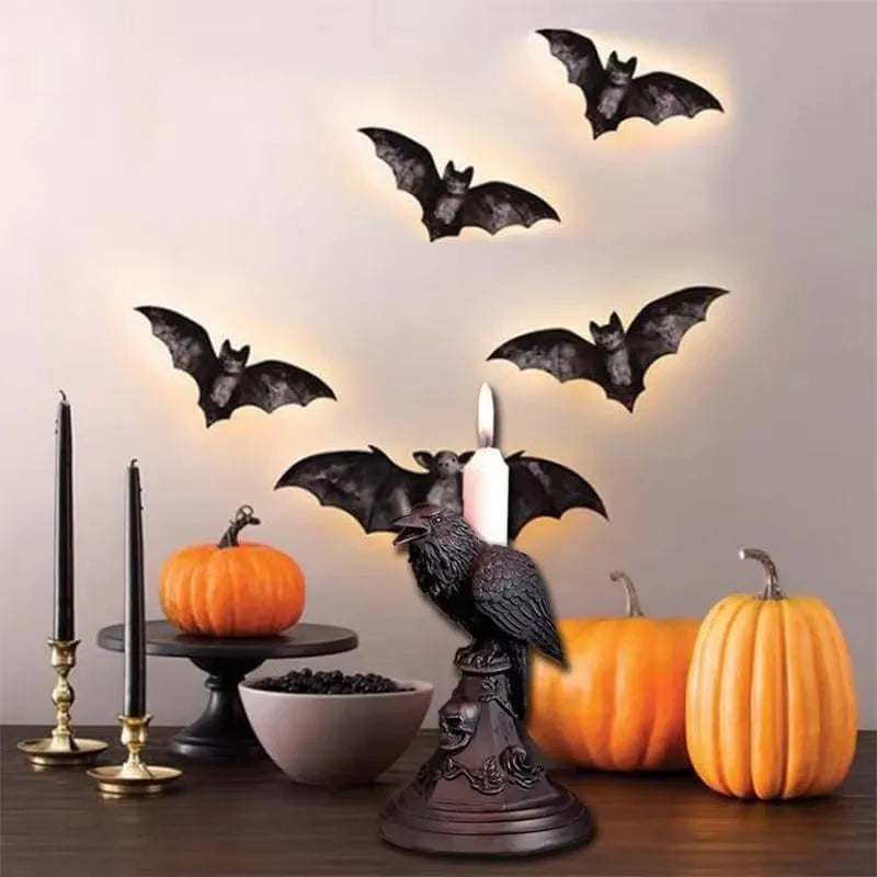 Gothic Crow Candle Holder – Retro Black Owl Candlestick | Resin Sculpture Halloween Statue | Fun Home Decor