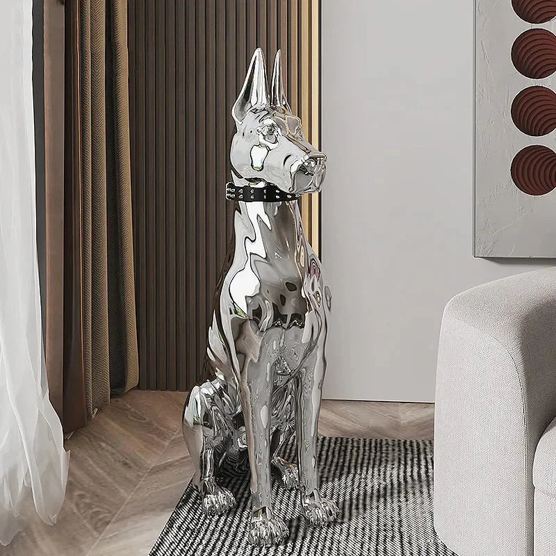 Modern Electroplated Dog Statue – Luxury Floor Decoration for Living Room, Porch & TV Cabinet