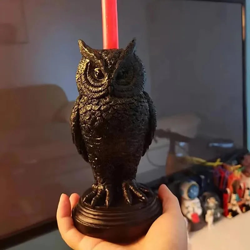 Gothic Crow Candle Holder – Retro Black Owl Candlestick | Resin Sculpture Halloween Statue | Fun Home Decor