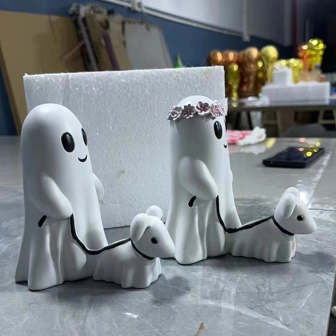 Halloween Ghost Walking Dog Statue Funny Ghost Walking His Ghost Dog Halloween Ghost Dog Statues Halloween Tabletop Decoration