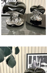 Gnawed Apple Artworks – Silver-Plated Fruit Statue | Ceramic Desk Sculpture & Aesthetic Room Decor