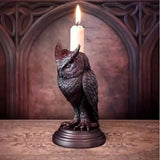 Gothic Crow Candle Holder – Retro Black Owl Candlestick | Resin Sculpture Halloween Statue | Fun Home Decor